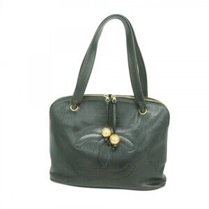 Chanel Shoulder Bag Caviar Skin Black Gold Hardware